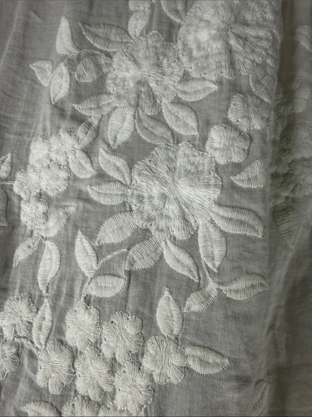 J Jill white cotton fully embroidered floral button front blouse size large